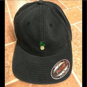 Dark Blue Cotton-Blend Flexfit Baseball Cap Pineapple Embroidery Unisex